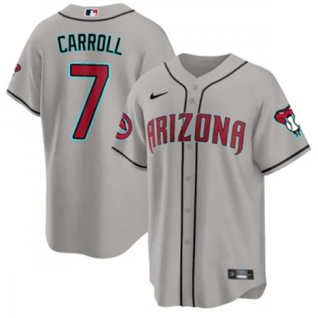 Men's Arizona Diamondbacks #7 Corbin Carroll 2023/24 Gray Cool Base Stitched Baseball Jersey Men's Arizona Diamondbacks #7 Corbin Carroll 2023/24 Gray Cool Base Stitched Baseball Jersey
