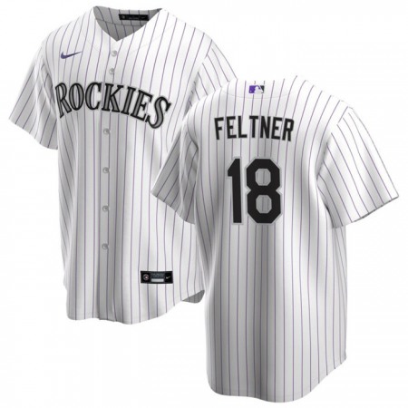 Men's Colorado Rockies #18 Ryan Feltner White Stitched Baseball Jersey Men's Colorado Rockies #18 Ryan Feltner White Stitched Baseball Jersey