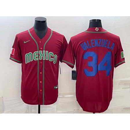 Men's Mexico Baseball #34 Fernando Valenzuela 2023 Red Blue World Baseball Classic Stitched Jersey Men's Mexico Baseball #34 Fernando Valenzuela 2023 Red Blue World Baseball Classic Stitched Jersey