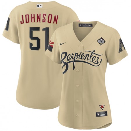 Women's Arizona Diamondbacks #51 Randy Johnson Cream 2023 World Series City Connect Stitched Baseball Jersey(Run Small) Women's Arizona Diamondbacks #51 Randy Johnson Cream 2023 World Series City Connect Stitched Baseball Jersey(Run Small)