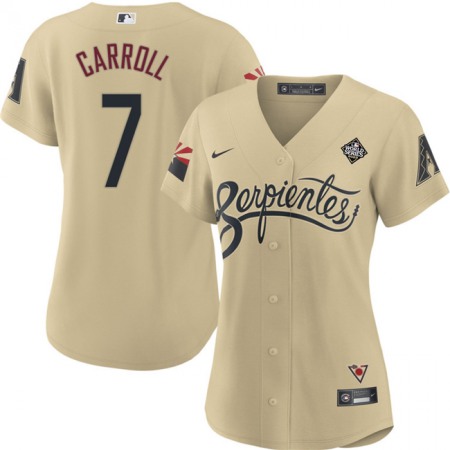 Women's Arizona Diamondbacks #7 Corbin Carroll Cream 2023 World Series City Connect Stitched Baseball Jersey(Run Small) Women's Arizona Diamondbacks #7 Corbin Carroll Cream 2023 World Series City Connect Stitched Baseball Jersey(Run Small)