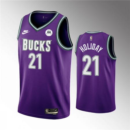 Men's Milwaukee Bucks #21 Jrue Holiday 2022/23 Purple Classic Edition Swingman Stitched Basketball Jersey Men's Milwaukee Bucks #21 Jrue Holiday 2022/23 Purple Classic Edition Swingman Stitched Basketball Jersey