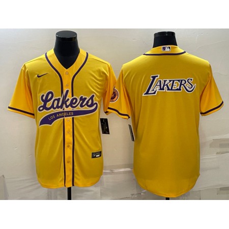 Men's Los Angeles Lakers Yellow Big Logo Cool Base Stitched Baseball Jersey