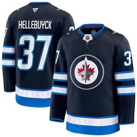 Men's Winnipeg Jets #37 Connor Hellebuyck Navy Home Premium Jersey