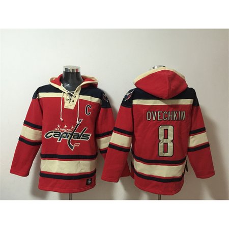 Men's Washington Capitals #8 Alex Ovechkin Red Ageless Must-Have Lace-Up Pullover Hoodie