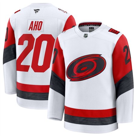 Men's Carolina Hurricanes #20 Sebastian Aho White 2025 Away Stitched Hockey Premium Jersey