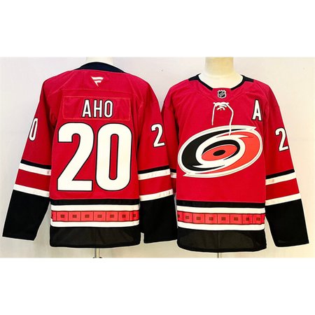 Men's Carolina Hurricanes #20 Sebastian Aho Red 2024-25 With A Patch Home Stitched Hockey Premium Jersey