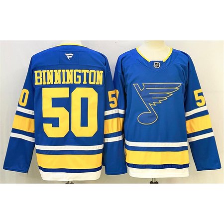 Men's St. Louis Blues #50 Jordan Binnington Blue 2025 Stitched Hockey Premium Jersey