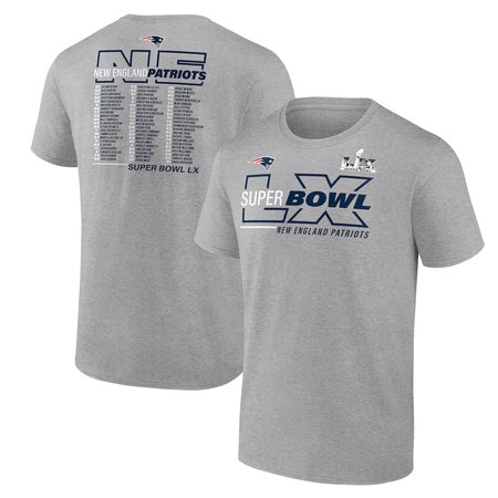 Men's New England Patriots Heather Gray Super Bowl LX Roster T-Shirt