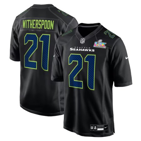 Men's Seattle Seahawks #21 Devon Witherspoon Black Super Bowl LX Patch Carbon Fashion Game Jersey