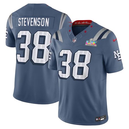 Men's New England Patriots #38 Rhamondre Stevenson Blue Super Bowl LX Patch Rivalries Collection F.U.S.E. Vapor Limited Jersey