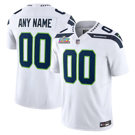 Men's Seattle Seahawks Custom White Super Bowl LX Vapor F.U.S.E. Limited Stitched Jersey