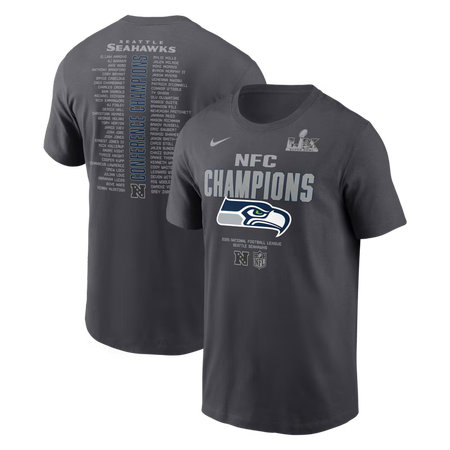 Men's Seattle Seahawks Nike Anthracite 2025 NFC Champions Roster T-Shirt