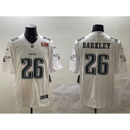Men's Philadelphia Eagles #26 Saquon Barkley White 2025 Super Bowl LIX Patch Fashion Vapor Untouchable Limited Stitched Football Jersey Men's Philadelphia Eagles #26 Saquon Barkley White 2025 Super Bowl LIX Patch Fashion Vapor Untouchable Limited Stitched Football Jersey