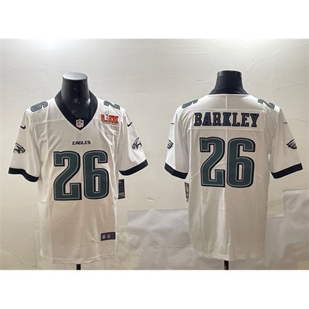 Men's Philadelphia Eagles #26 Saquon Barkley White 2025 Super Bowl LIX Patch New Vapor Untouchable Limited Stitched Football Jersey Men's Philadelphia Eagles #26 Saquon Barkley White 2025 Super Bowl LIX Patch New Vapor Untouchable Limited Stitched Football Jersey