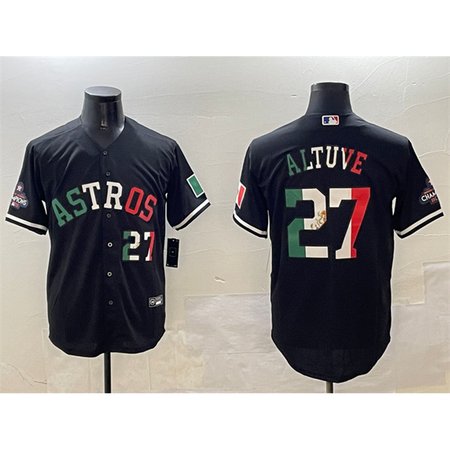 Youth Houston Astros #27 Jose Altuve Black Mexico With World Serise Champions Patch Cool Base Stitched Baseball Jersey