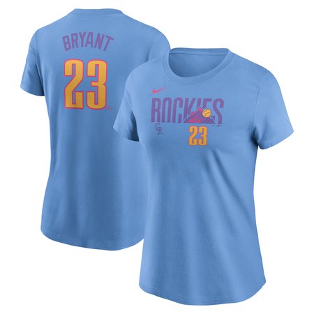 Women's Colorado Rockies #23 Kris Bryant Nike Light Blue 2025 City Connect Fuse Name & Number T-Shirt