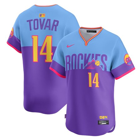 Youth Colorado Rockies #14 Ezequiel Tovar Nike Purple/Light Blue 2025 City Connect Elite Player Jersey