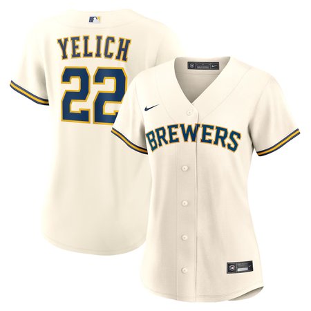 Women's Milwaukee Brewers #22 Christian Yelich Cream Home Replica Player Jersey