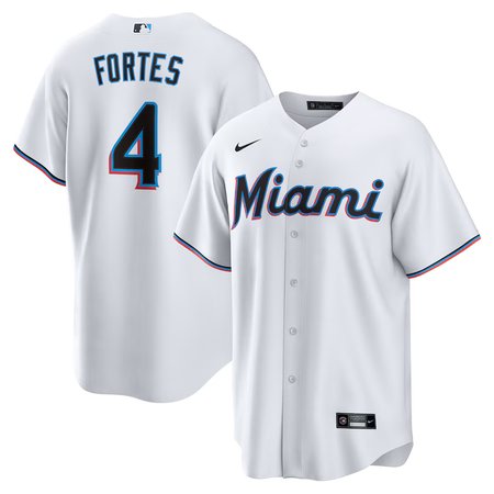 Men's Miami Marlins #4 Nick Fortes Nike White Home Replica Jersey
