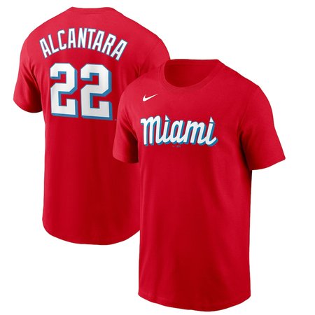 Men's Miami Marlins Nike #22 Sandy Alcantara Red 2021 City Connect Name & Number T-Shirt