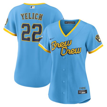 Women's Milwaukee Brewers #22 Christian Yelich Powder Blue City Connect Replica Player Jersey