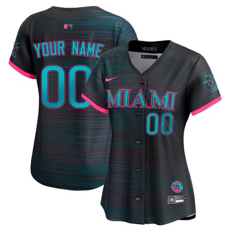 Women's Miami Marlins Custom Black 2025 City Connect Limited Jersey