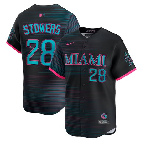Men's Miami Marlins #28 Kyle Stowers Nike Black 2025 City Connect Limited Jersey