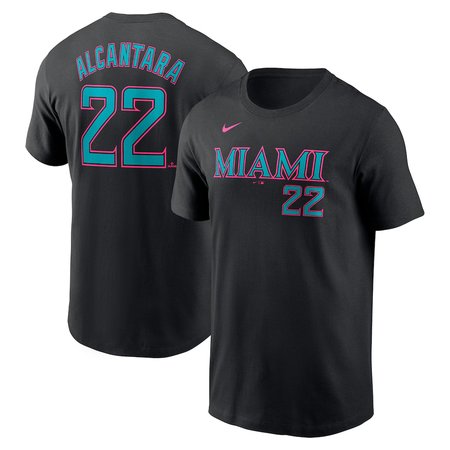Men's Miami Marlins #22 Sandy Alcantara Black 2025 City Connect Fuse Name & Number T-Shirt