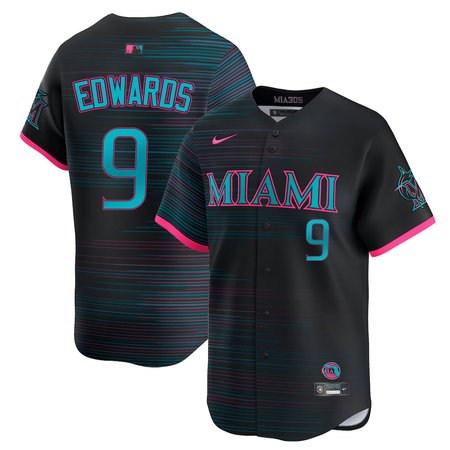 Men's Miami Marlins #9 Xavier Edwards Nike Black 2025 City Connect Limited Jersey