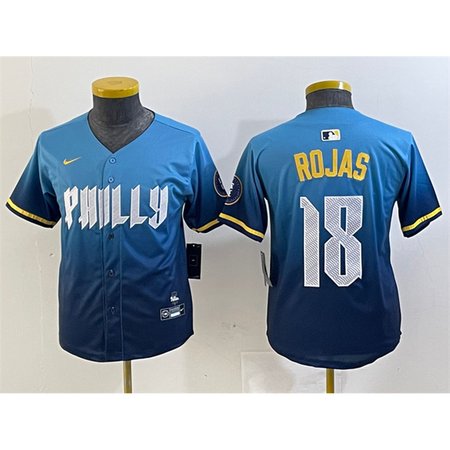 Youth Philadelphia Phillies #18 Johan Rojas Blue 2024 City Connect Limited Stitched Baseball Jersey Youth Philadelphia Phillies #18 Johan Rojas Blue 2024 City Connect Limited Stitched Baseball Jersey