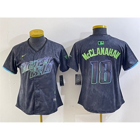 Women's Tampa Bay Rays #18 Shane McClanahan Charcoal 2024 City Connect Limited Stitched Baseball Jersey(Run Small) Women's Tampa Bay Rays #18 Shane McClanahan Charcoal 2024 City Connect Limited Stitched Baseball Jersey(Run Small)
