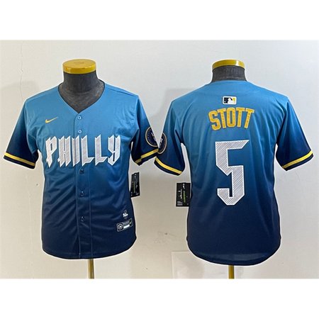Youth Philadelphia Phillies #5 Bryson Stott Blue 2024 City Connect Limited Stitched Baseball Jersey Youth Philadelphia Phillies #5 Bryson Stott Blue 2024 City Connect Limited Stitched Baseball Jersey