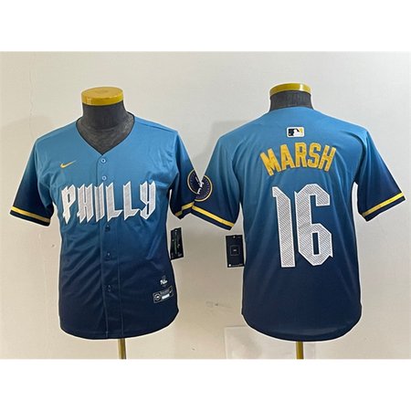 Youth Philadelphia Phillies #16 Brandon Marsh Blue 2024 City Connect Limited Stitched Baseball Jersey Youth Philadelphia Phillies #16 Brandon Marsh Blue 2024 City Connect Limited Stitched Baseball Jersey