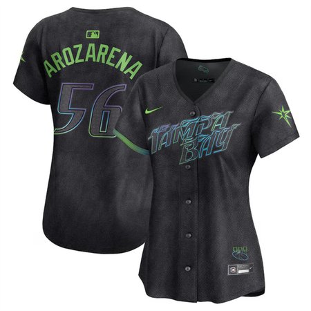 Women's Tampa Bay Rays #56 Randy Arozarena Charcoal 2024 City Connect Limited Stitched Baseball Jersey(Run Small) Women's Tampa Bay Rays #56 Randy Arozarena Charcoal 2024 City Connect Limited Stitched Baseball Jersey(Run Small)