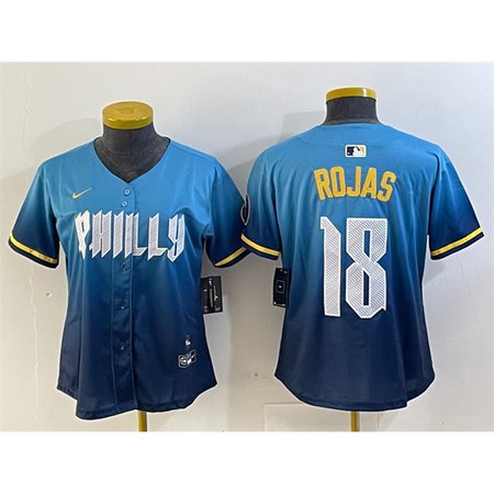 Women's Philadelphia Phillies #18 Johan Rojas Blue 2024 City Connect Limited Stitched Baseball Jersey Women's Philadelphia Phillies #18 Johan Rojas Blue 2024 City Connect Limited Stitched Baseball Jersey