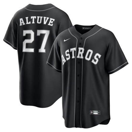 Men's Houston Astros #27 Jose Altuve Nike Black Lights Out Replica Player Jersey