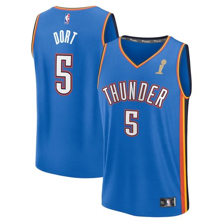 Youth Oklahoma City Thunder #5 Luguentz Dort Fanatics Blue 2025 NBA Finals Champions Fast Break Replica Player Icon Edition Jersey