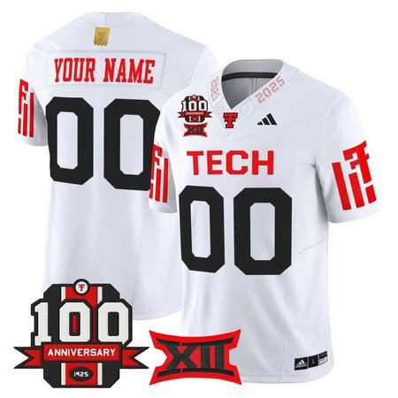 Men's Texas Tech Red Raiders Custom White Premier 100 Year Anniversary Football Jersey