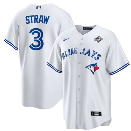 Men's Toronto Blue Jays #3 Myles Straw 2025 World Series White Home Replica Jersey