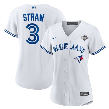 Women's Toronto Blue Jays #3 Myles Straw White Home Replica Jersey