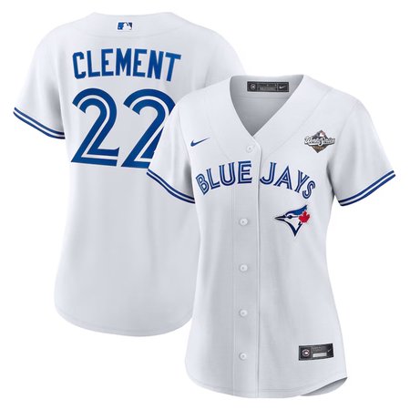 Women's Toronto Blue Jays #22 Ernie Clement 2025 World Series White Home Replica Jersey