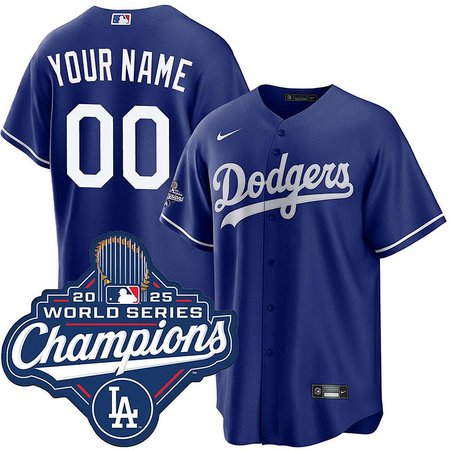 Youth Los Angeles Dodgers Custom Nike Royal 2025 World Series Champions Home Replica Jersey