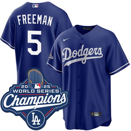Men's Los Angeles Dodgers #5 Freddie Freeman Nike Royal 2025 World Series Champions Home Replica Jersey