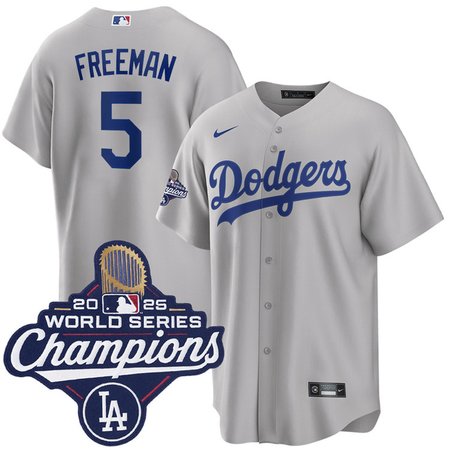 Men's Los Angeles Dodgers #5 Freddie Freeman Nike Gray 2025 World Series Champions Home Replica Jersey