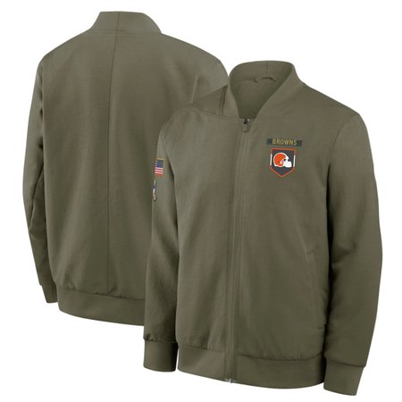 Men's Cleveland Browns Nike Olive 2025 Salute to Service Sideline Full-Zip Bomber Jacket