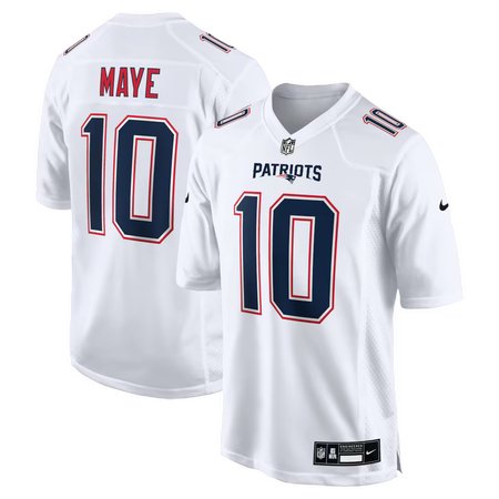 Youth New England Patriots #10 Drake Maye Nike Tundra White Game Jersey