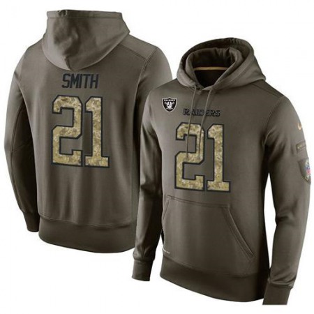 NFL Men's Oakland Raiders #21 Sean Smith Stitched Green Olive Salute To Service KO Performance Hoodie
