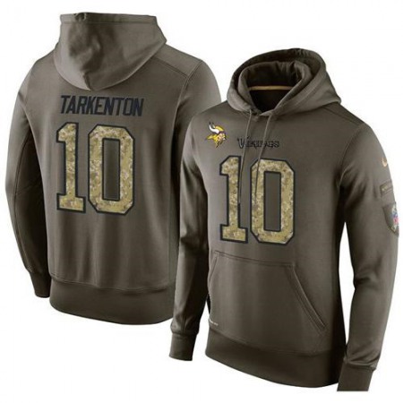 NFL Men's Minnesota Vikings #10 Fran Tarkenton Stitched Green Olive Salute To Service KO Performance Hoodie