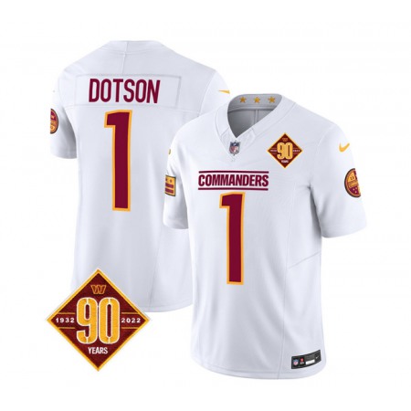 Men's Washington Commanders #1 Jahan Dotson White 2023 F.U.S.E. 90th Anniversary Vapor Limited Stitched Football Jersey Men's Washington Commanders #1 Jahan Dotson White 2023 F.U.S.E. 90th Anniversary Vapor Limited Stitched Football Jersey